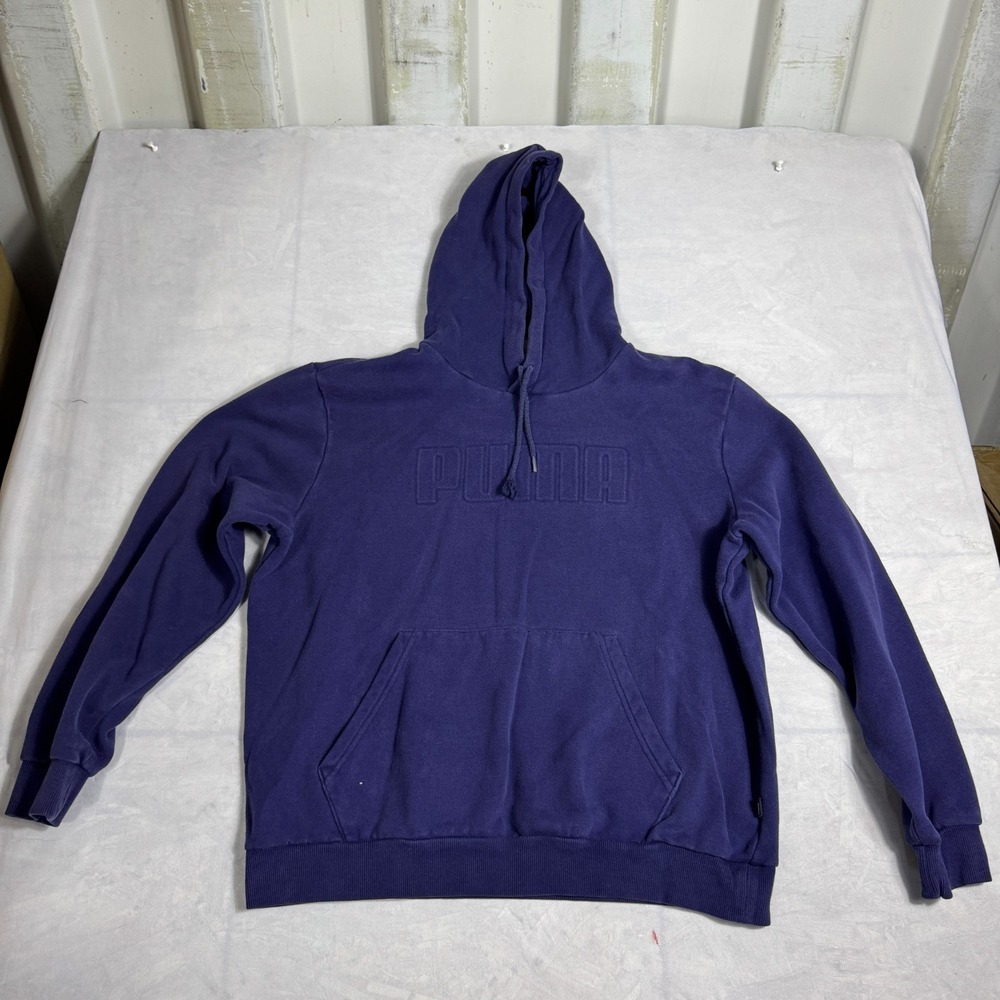 Puma Mens Invisible Puff Print‎ Logo Hoodie Navy Blue Performance Training L